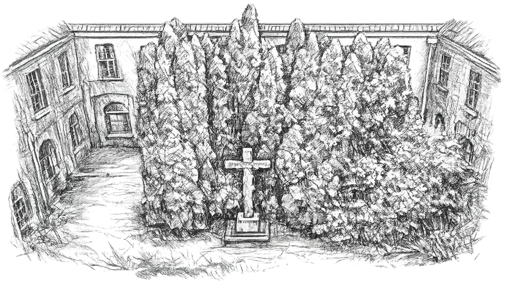 Schets van de binnentuin van het klooster